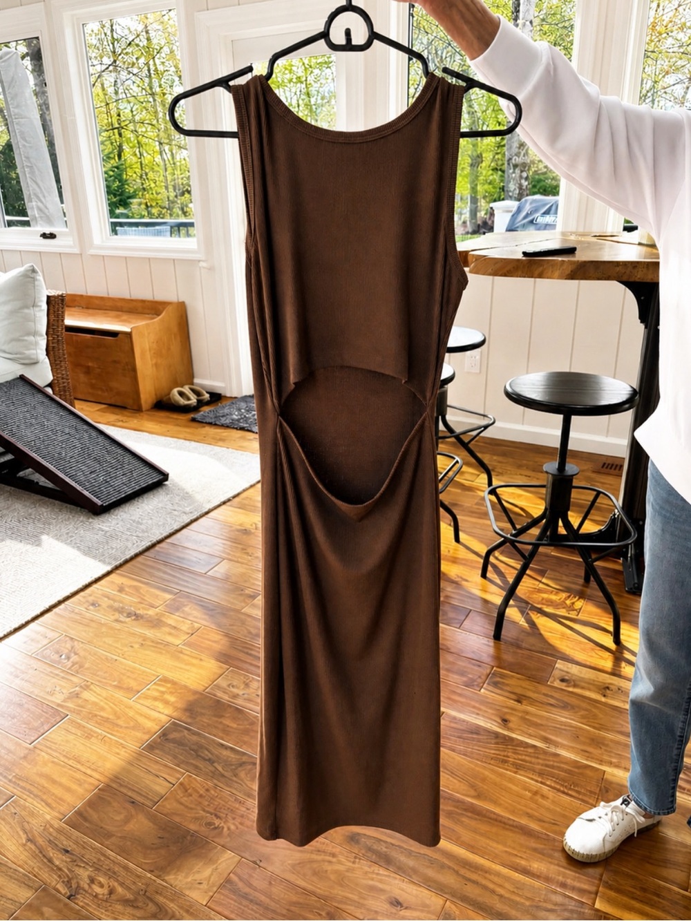 Backless Brown Tank Midi Dress — Sleek Cutout Design